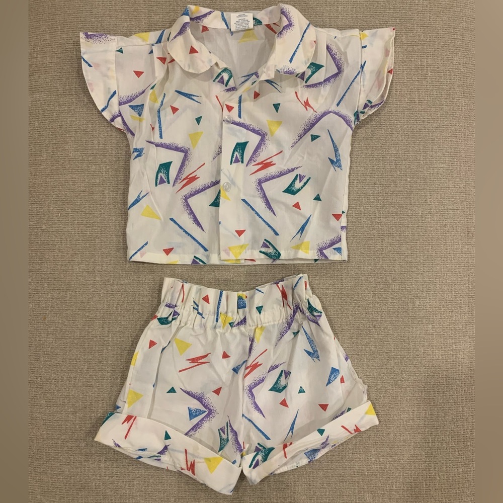 Vintage Kids White Geometric Print Matching Set